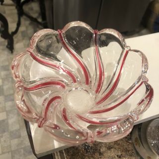 Mikasa Crystal Peppermint Red Clear Glass Swirl Candy Nut Bowl Candle Holder 2