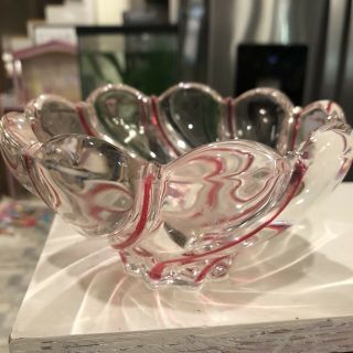 Mikasa Crystal Peppermint Red Clear Glass Swirl Candy Nut Bowl Candle Holder 3