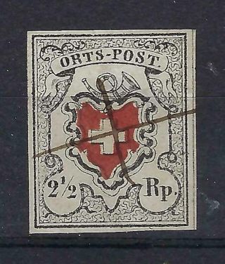 Switzerland 1850 Orts Post 2½ Rp Cv £1900 - Light Horizontal Thin On Back