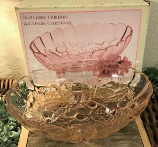 Vintage Indiana Glass Pastel Pink Oval Footed Fruit Bowl Centerpiece Orig.  Box