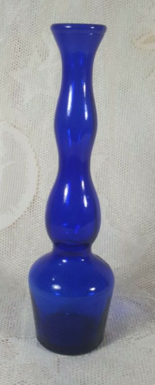 Vintage Unusual Tall Twisted Cobalt Blue Glass Vase 8 " Tall Beauty No Flaws