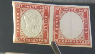 Italy State Sardinia Italian Embossed Stamp ERROR Missing head Europe post $4000 3