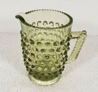 Vintage Fenton Glass Colonial Green Hobnail Miniature Pitcher Creamer 3 1/8 "