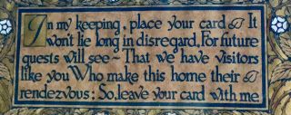 Unusual Antique Framed Gilt Motto Wood Calling Card Tray Art Nouveau 10.  5x5.  5 