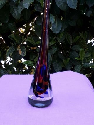 Vintage Murano Encased Glass Bud Vase Amethyst with Blue/Red/Gold Flashes 3