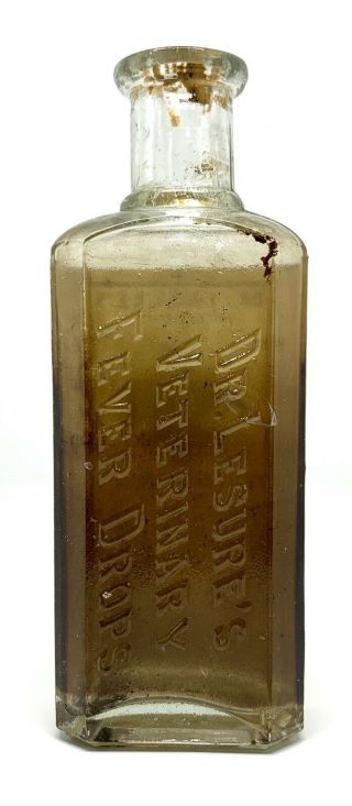 Antique Veterinary Quack Medicine Empty Bottle - Dr.  Lesures Fever Drops 1906 2