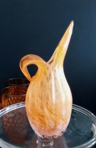 Vintage Lefton or Brinn ' s Orange Swirl Hand Blown Vase Pitcher Swung Glass Art 2