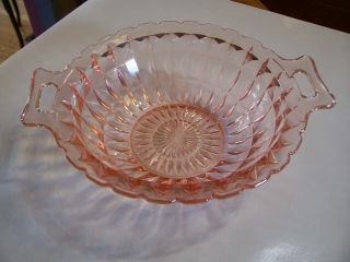 Vintage Pink Cubist/ Diamond Pat.  Depression Glass 10.  5 " Bowl W/ Handles