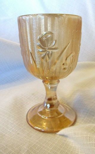 Jeannette Iris And Herringbone Iridescent Marigold Carnival 4 " Wine Goblet Stem