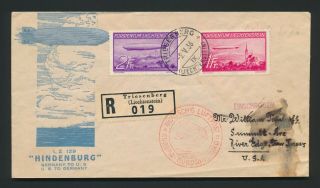 1936 Liechtenstein Zeppelin Cover To Usa,  Hindenburg Envelope,  Reg Triesenberg