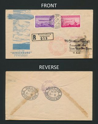 1936 LIECHTENSTEIN ZEPPELIN COVER TO USA,  HINDENBURG ENVELOPE,  REG TRIESENBERG 3