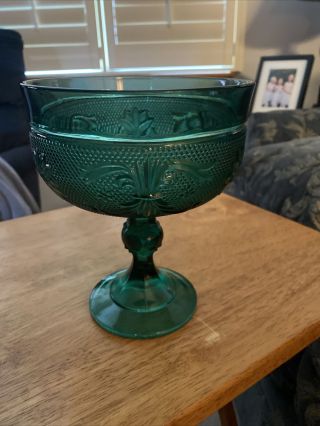 Indiana Tiara Glass Spruce Green Sandwich Large Pedestal Compote