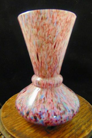 Antique Bohemian Victorian Cased Pink Blue Green Oxblood Red Art Glass Vase