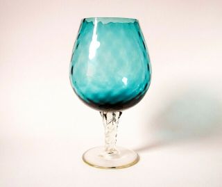 Empoli Large Art Glass Vase,  Optic Quilt,  Clear Twisted Stem,  M.  C.  M C.  1970 
