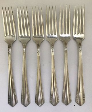 Six 7 - 3/8 " Dinner Forks 1934 Malibu Silverplate Wm.  A Rogers A1 Plus Oneida Ltd