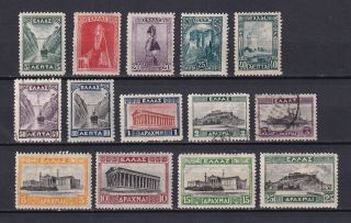 Greece 1927,  Sc 321 - 334,  Cv $231,  Greek Culture,  Sights,  Mh/used