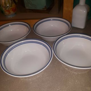 Set Of 4 Corelle Classic Cafe Blue Soup Cereal 6 1/4 " Triple Blue Stripes