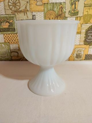 Vintage White Milk Glass Ribbed Table Top Pedestal Vase Bowl Compote Candy Dish