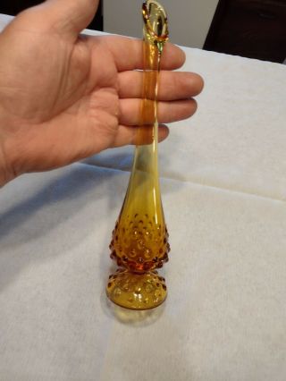 Vintage Fenton Glass Amber Hobnail Swung Bud Vase 10.  50 " Tall -