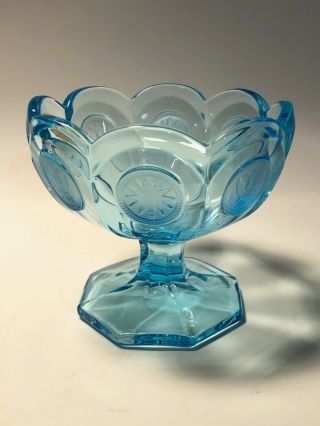 Vintage Blue Fostoria Glass Bowl Coin Design 3 7/8 " Tall