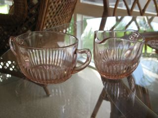 Old Colony Lace Edge Pink Depression Glass Creamer And Sugar