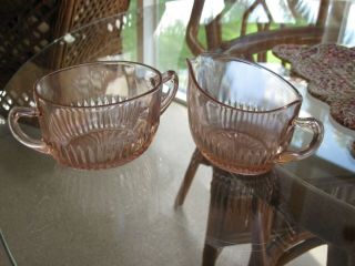 Old Colony Lace Edge Pink Depression Glass Creamer and Sugar 2