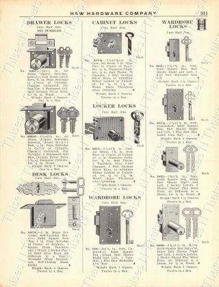 1920s Antique Hardware Ad Locks: Drawer/cabinet/wardrobe/desk/locker/chest