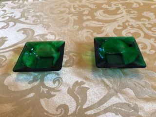 Set Of 2 Vintage Ashtrays Forest Green Square Glass 3.  5 " Anchor Hocking