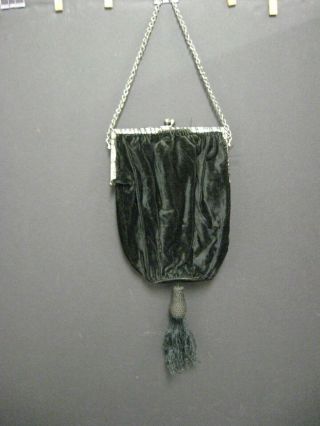 Antique Victorian Black Velvet Purse Handbag With Tassel Needs Tlc