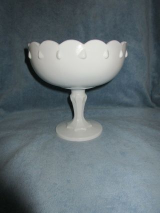 Vintage Milk Glass Pedestal Scalloped Edge Tear Drop Compote Dish Fruit Bowl