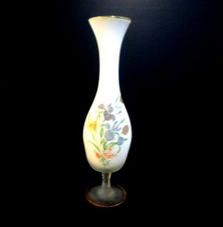 Vintage Norleans Italy Satin Glass Vase Purple Blue Yellow Flowers Gold Trim