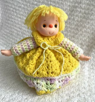Vtg Handmade Crochet 8 " Doll Decoration Strawberry Shortcake & Friend Yellow