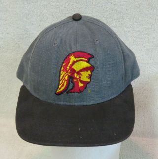 Nos Vintage 90s Usc Trojans Cap/hat Adjustable,  Gray/black Made In Usa -