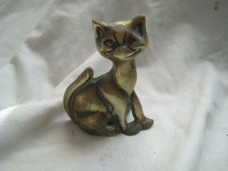 Antique Solid Brass Vintage Cat Vesta Match Holder Ornament Figure