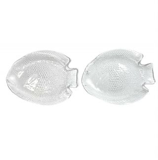 Arocroc France Clear Fish Dinner Plates 10 1/4 " 1963 Set Of 2