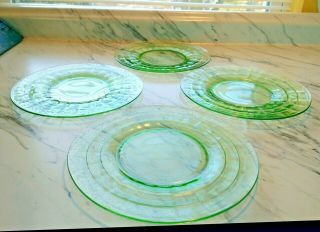 Anchor Hocking Block Optic Green Depression Glass Set Of 4 Salad Plates