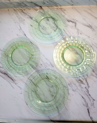 Anchor Hocking Block Optic Green depression glass set of 4 salad plates 2