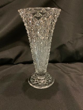 Vintage Indiana Glass Diamond Point Clear Crystal Pedestal Vase