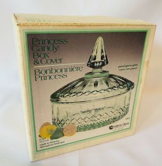 Vintage Indiana Glass Princess Pastel Green Candy Dish Empty Box Only