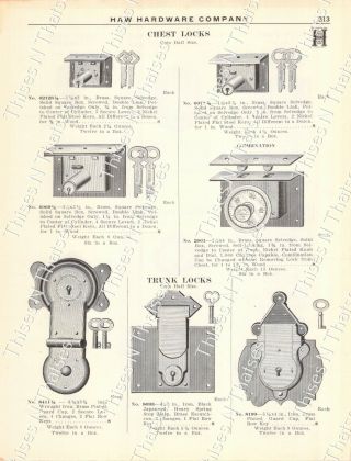 1920s Antique Hardware Ad Locks:trunks/chests/suit Cases/sample Cases - Latches