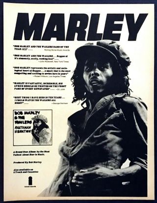 1976 Bob Marley And The Wailers " Rastaman Vibration " Album Release Print Ad