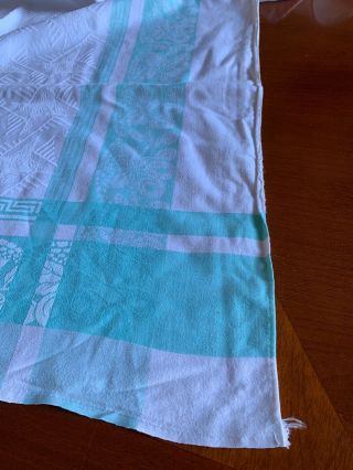 Vintage,  1940 ' s green and white,  geometric,  tablecloth,  linen damask,  63 x54 inch 3