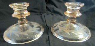 Pair (2) Of Pink Depression Glass W/ Cut Glass Design Candle Holders