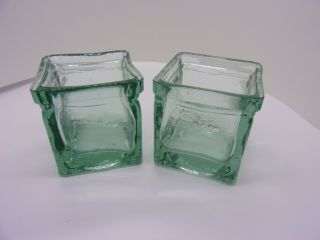 Green Recycled Glass Candle Holders/ Set of 3 / 2 square 1 Leaf Shape 3