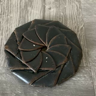 Vintage Antique Leather Black Coin Purse Change Pouch Pinwheel Spiral 3 " Dia