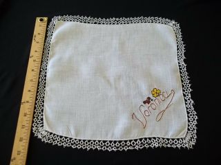 Antique Hand Tatted Veronica Name in Embroidery Handkerchief 3