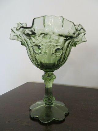 Fenton Glass Colonial Green Glass Cabbage Roses - Pedestal Candy Dish - Tall Com