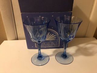 SET of 2 - VINTAGE AVON FOSTORIA - AMERICAN BLUE - WINE WATER GLASSES 7.  25 Inch 3