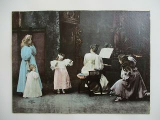 Antique 1897 Ullman Mfg Co Mounted Art Print Photo Victorian Girls At Piano