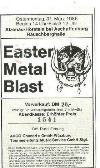 Motorhead Manowar Easter Metal Blast Concert Ticket Stub 3 - 31 - 86